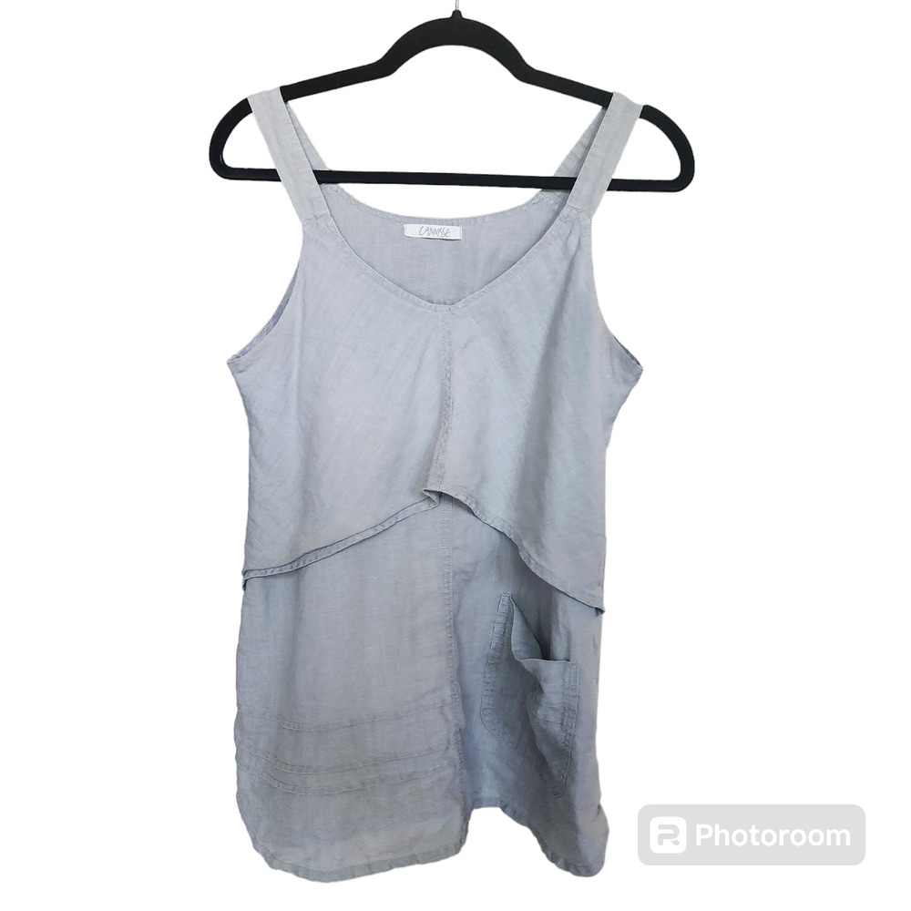 Cannisse Linen Breathable Sleeveless Blouse Gray Minimalist Lagenlook Size M